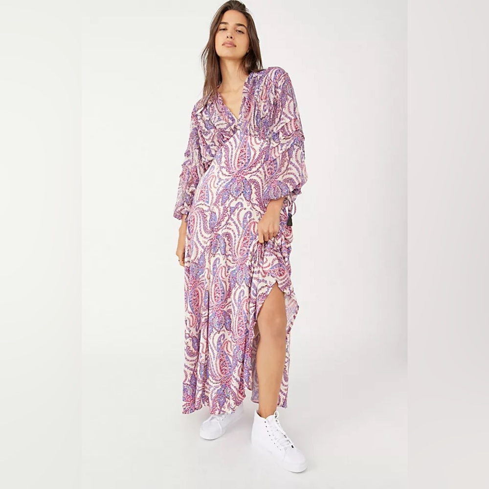 Free People Mirage Paisley Boho Maxi Dress Size 4 Small Western  Wedding Guest - Picture 2 of 12